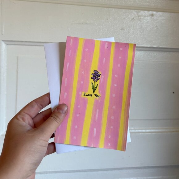 Sweet Pea Handpainted Greeting Card - Picture 1 of 4
